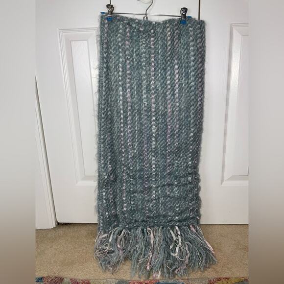 VTG CHURCHILL WEAVERS TURQUOISE GREEN LAVENDER PURPLE WHITE HANDWOVEN THROW - Picture 1 of 16